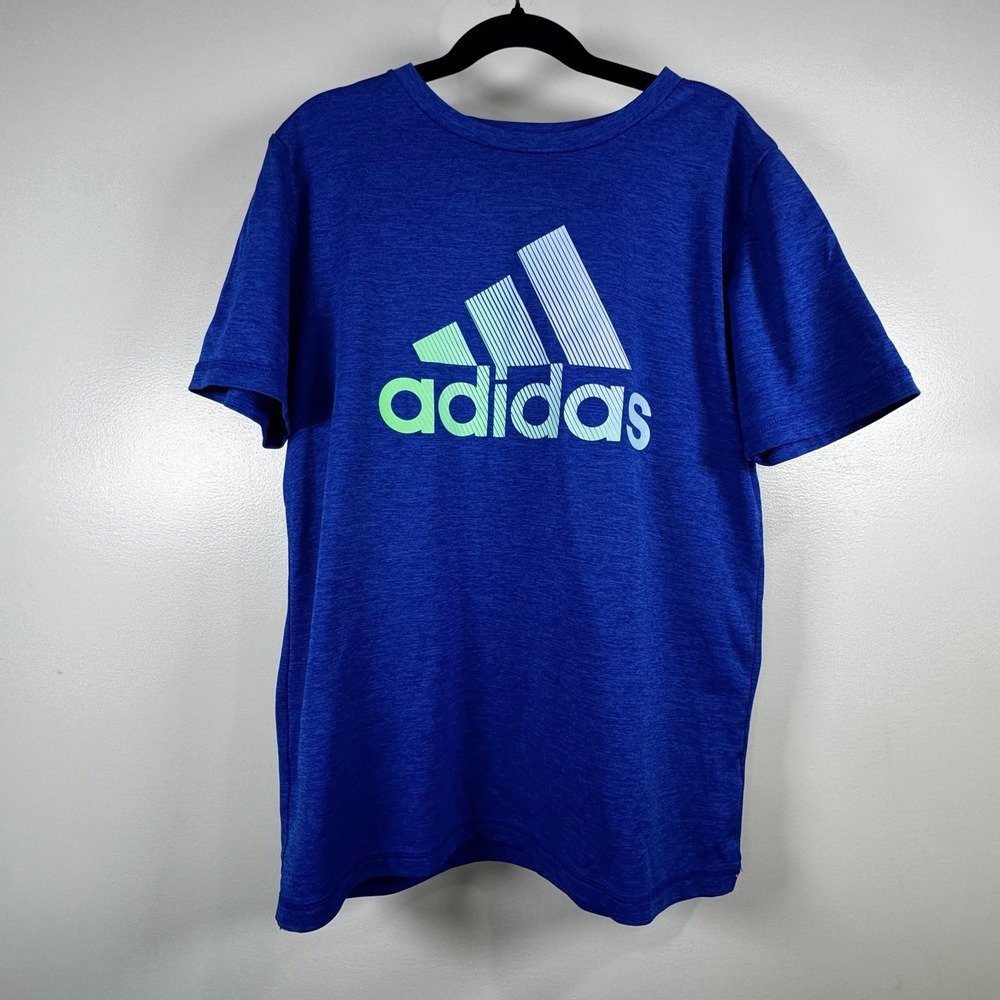 Adidas Boys Blue Heathered Performance Training T-Shirt M 10/12 Regular Fit